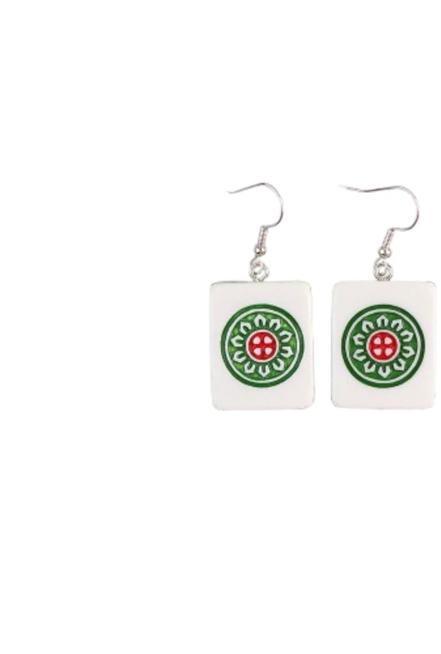 Main image of Mahjong Earrings Funny Handmade Resin Mahjong Dangle Earrings Geometric Creative Mahjong Drop Earring for Women
