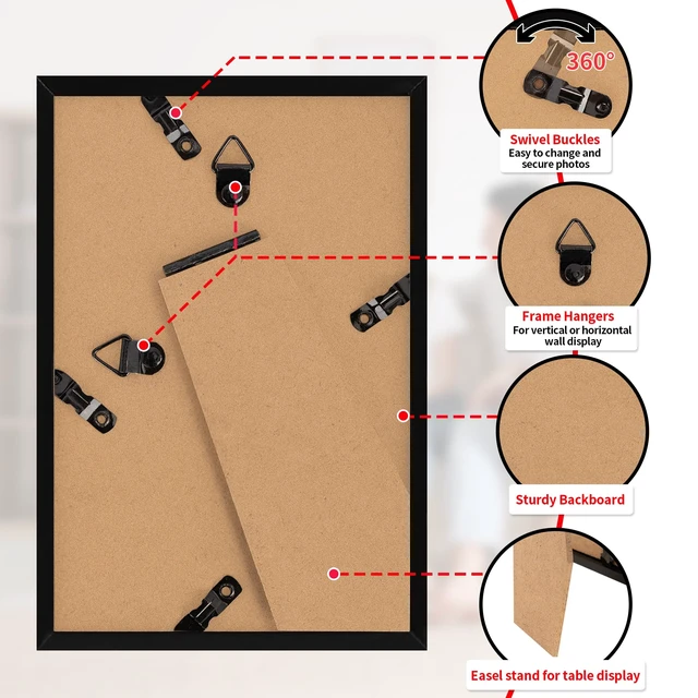 Alt view image 6 of 6 - 4x6 Picture Frames 2 Pack, 4 by 6 Black Photo Frame for Wall or Tabletop Display, Lightweight Poster Frame with HD Plexiglass, Horizontal or Vertical for Graduation Office Wall Home Decor