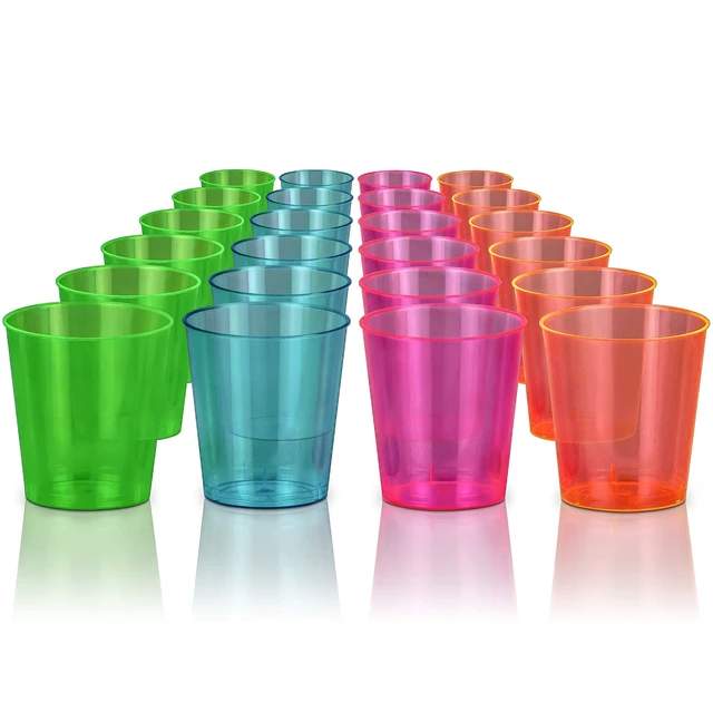 Alt view image 3 of 7 - DecorRack 2 oz Neon Shot Glasses, Plastic Party Cups (24 Pack)