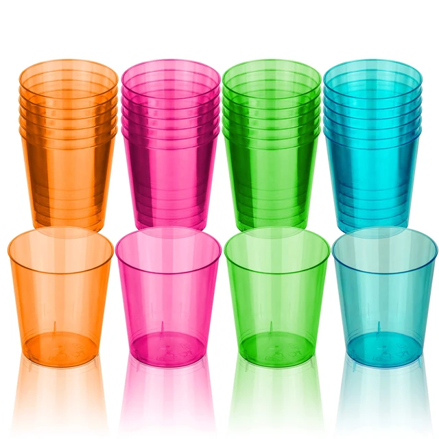 Alt view image 7 of 7 - DecorRack 2 oz Neon Shot Glasses, Plastic Party Cups (24 Pack)