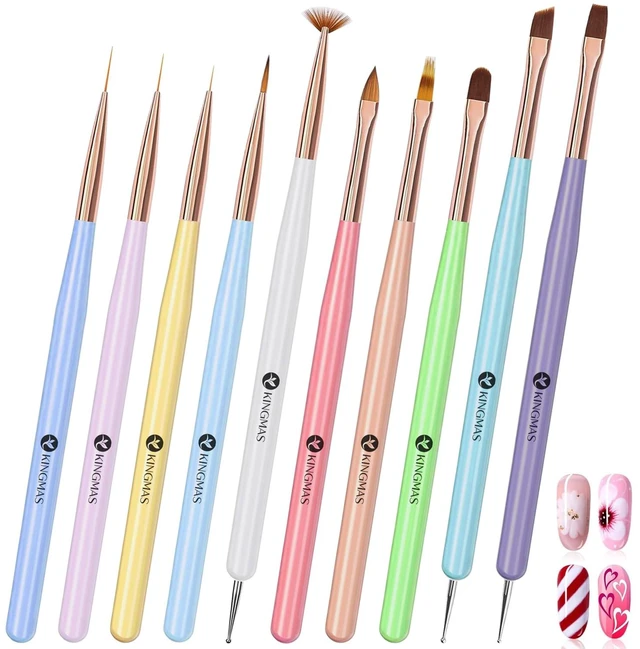 Main image of KINGMAS Gel Polish Nail Art Brushes, 10 Pcs Fingernail Design Dotting Pens