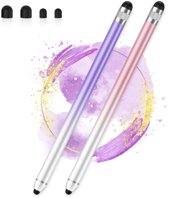 Main image of Stylus Pen for Touchscreen, Dual-end High Sensitivity Capacitive Stylus Pen for iPhone/iPad/Android/Samsung/Computer/Tablets, AmberVec Universal Stylists Pens for Touch Screens, 2 Pack-Pink, Purple