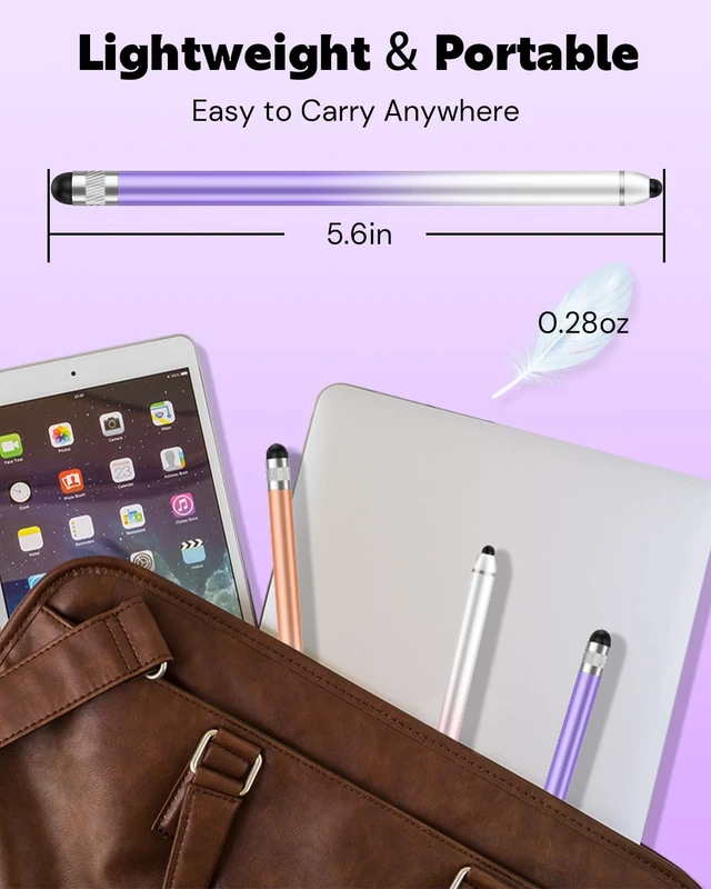 Alt view image 2 of 6 - Stylus Pen for Touchscreen, Dual-end High Sensitivity Capacitive Stylus Pen for iPhone/iPad/Android/Samsung/Computer/Tablets, AmberVec Universal Stylists Pens for Touch Screens, 2 Pack-Pink, Purple