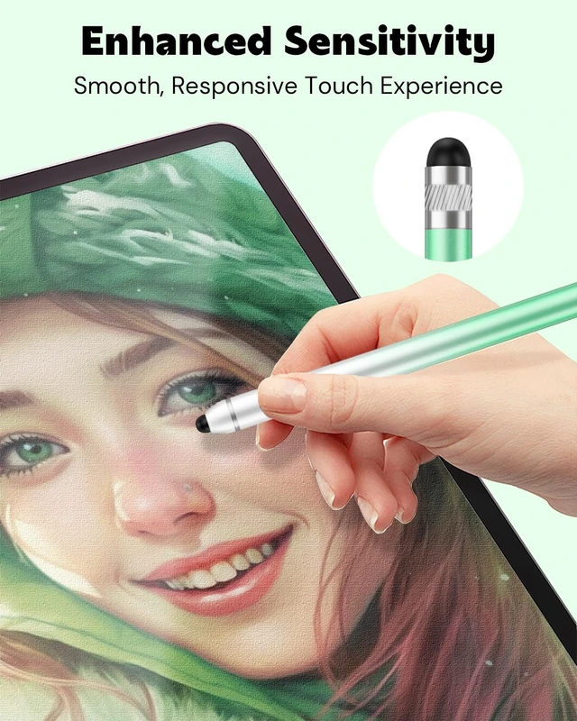 Alt view image 4 of 6 - Stylus Pen for Touchscreen, Dual-end High Sensitivity Capacitive Stylus Pen for iPhone/iPad/Android/Samsung/Computer/Tablets, AmberVec Universal Stylists Pens for Touch Screens, 2 Pack-Pink, Purple