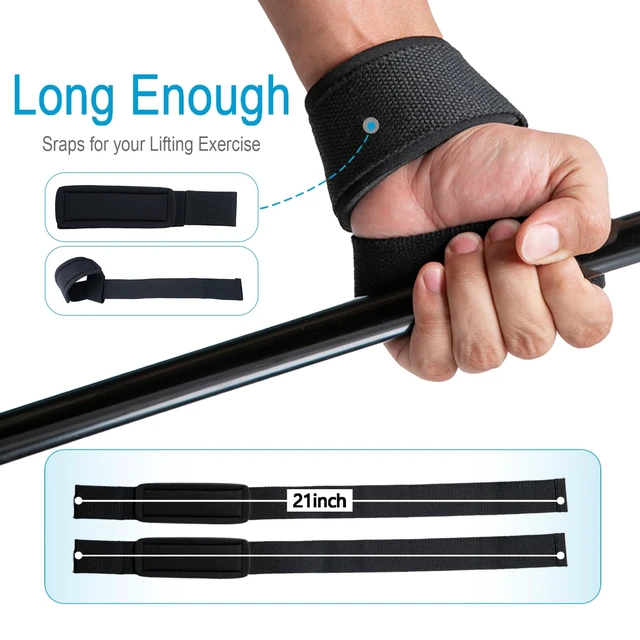 Alt view image 4 of 6 - Lifting Wrist Straps for Weightlifting, Deadlifts, Strength Training, Gym Workout, Soft Cotton Wrist Wraps with Neoprene-Padded Support, Premium Strap for Men & Women