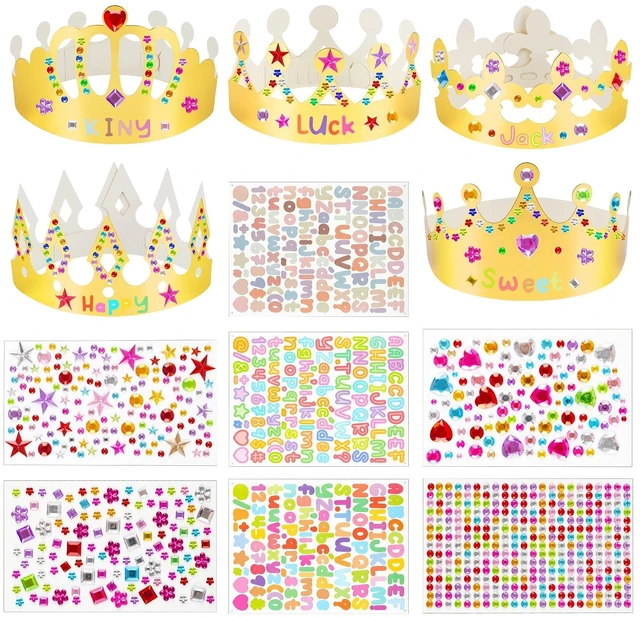 Main image of Gold Paper Crowns, 15 Pcs DIY Birthday Party Crowns with Gem Stickers