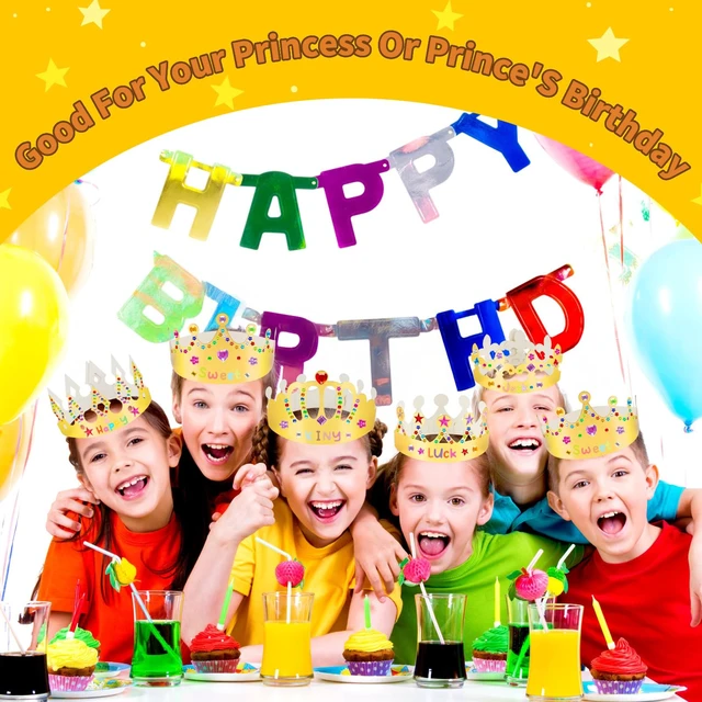 Alt view image 4 of 6 - Gold Paper Crowns, 15 Pcs DIY Birthday Party Crowns with Gem Stickers