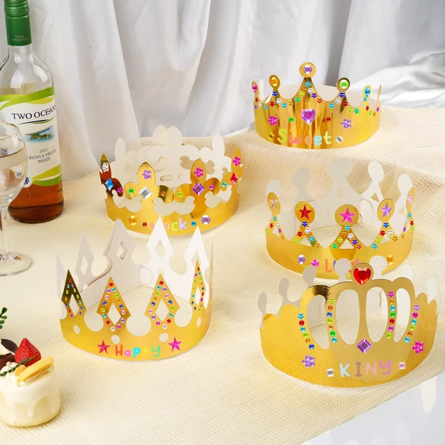 Alt view image 2 of 6 - Gold Paper Crowns, 15 Pcs DIY Birthday Party Crowns with Gem Stickers
