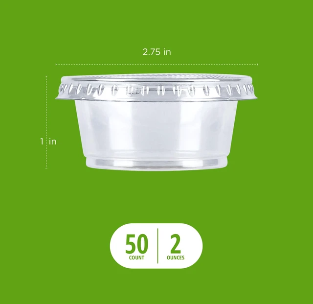 Alt view image 3 of 6 - Amazon Basics Disposable Plastic To-Go Cups and Lids, Mini, 2oz, 50 Count, BPA Free, for Condiment, Salad Dressing, Sauces, Jello Shots