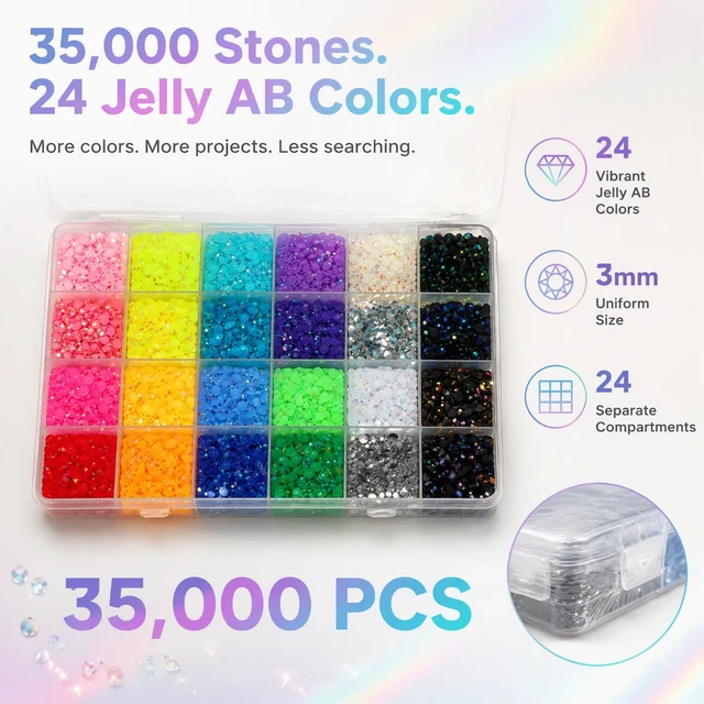 Alt view image 5 of 5 - Bedazzling Kit 35000Pcs 3mm Rhinestones Jelly Gems Bedazzle Flatback Resin