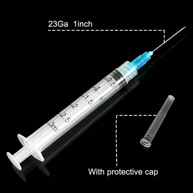 Alt view image 6 of 7 - 24 Pack 3ml Syringes with Needle 23G 1 and Cap, Sterile Luer Lock Syringe Individually Packaged for Labs, Liquid Measuring, Pets,Oil, Glue