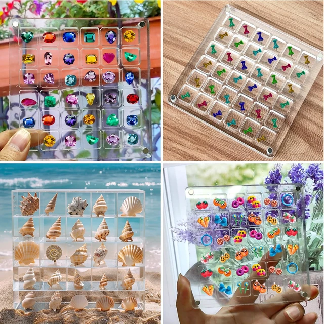 Alt view image 7 of 7 - Vodolo Acrylic Magnetic Seashell Display Box,Clear Sea Shell Holder Display Box,Beach Shelling Collecting Tools,Magnet Storage Organizer Tiny Case for Seashell Diamond Beads (1 Pack-36 Grids)