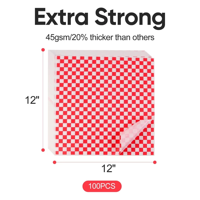 Alt view image 6 of 7 - 100PCS Sandwich Wrapping Paper, Grease Resistant Wax Paper Sheets for Food, Extra Strong Food Basket Liners, Classic Red & White Checkered Deli Sheets 12x12" for BBQ, Picnic, Festival - Vacnkoy