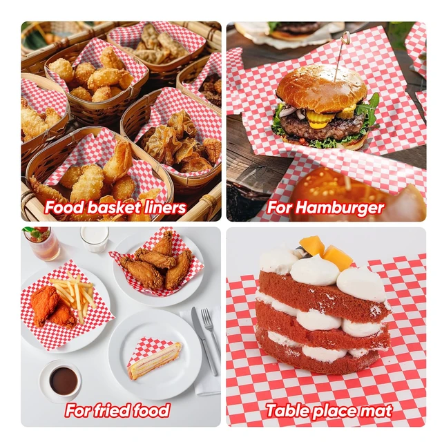 Alt view image 7 of 7 - 100PCS Sandwich Wrapping Paper, Grease Resistant Wax Paper Sheets for Food, Extra Strong Food Basket Liners, Classic Red & White Checkered Deli Sheets 12x12" for BBQ, Picnic, Festival - Vacnkoy