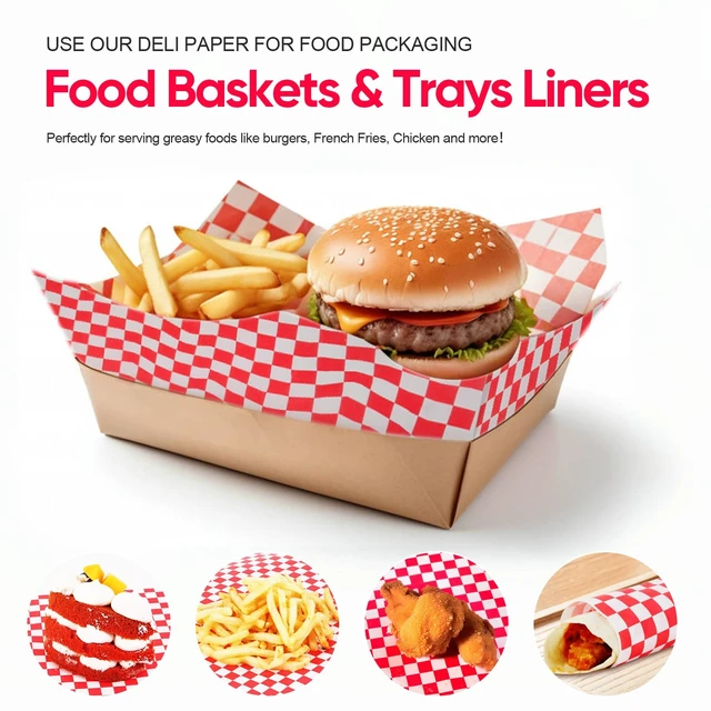 Alt view image 3 of 7 - 100PCS Sandwich Wrapping Paper, Grease Resistant Wax Paper Sheets for Food, Extra Strong Food Basket Liners, Classic Red & White Checkered Deli Sheets 12x12" for BBQ, Picnic, Festival - Vacnkoy