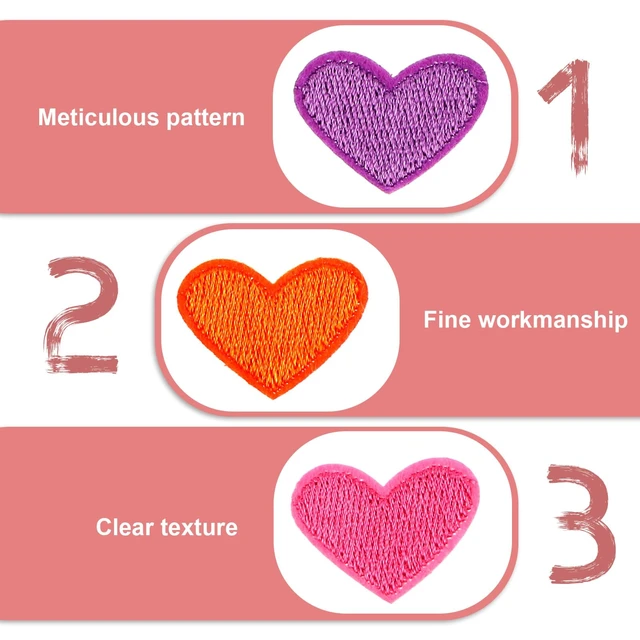 Alt view image 3 of 7 - Oruola 62pcs Heart Iron Patches for Clothing,Cute Mini Heart Iron On Patch,Iron-on Patch for Clothes,Embroidered Sew Hearts Patches for Clothes for Hats Cloth Jackets Backpacks Jeans,Multicolor
