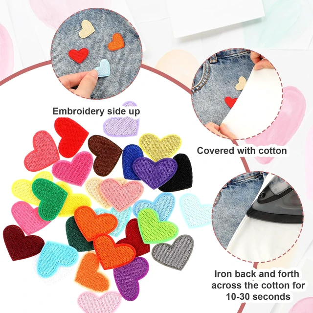 Alt view image 2 of 7 - Oruola 62pcs Heart Iron Patches for Clothing,Cute Mini Heart Iron On Patch,Iron-on Patch for Clothes,Embroidered Sew Hearts Patches for Clothes for Hats Cloth Jackets Backpacks Jeans,Multicolor