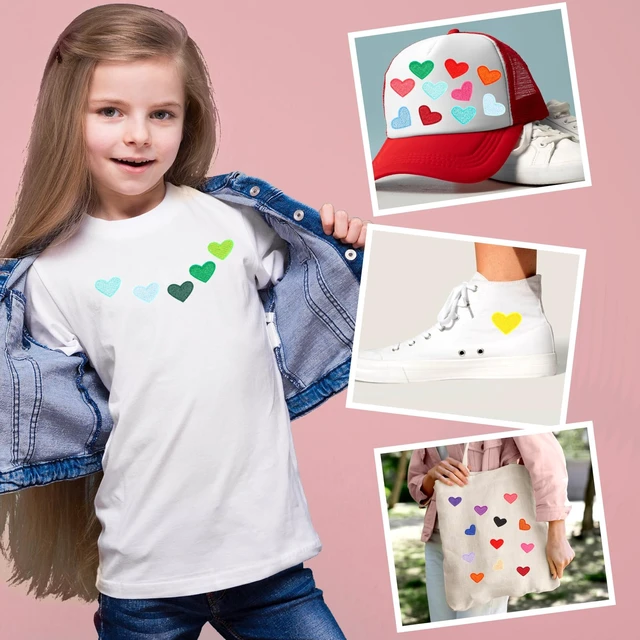 Alt view image 4 of 7 - Oruola 62pcs Heart Iron Patches for Clothing,Cute Mini Heart Iron On Patch,Iron-on Patch for Clothes,Embroidered Sew Hearts Patches for Clothes for Hats Cloth Jackets Backpacks Jeans,Multicolor