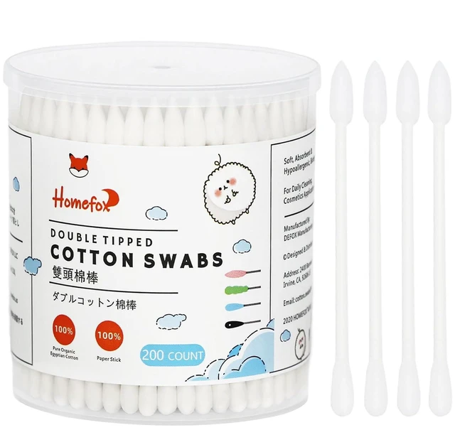 Main image of Cotton Swabs Precision Pointed - 200 Count Pointy Organic Cotton Buds Double Side Tightly Wrapped Cotton Tips Paper Stick Soft Gentle Lint-Free Cruelty-Free, Pointy & Round (White)