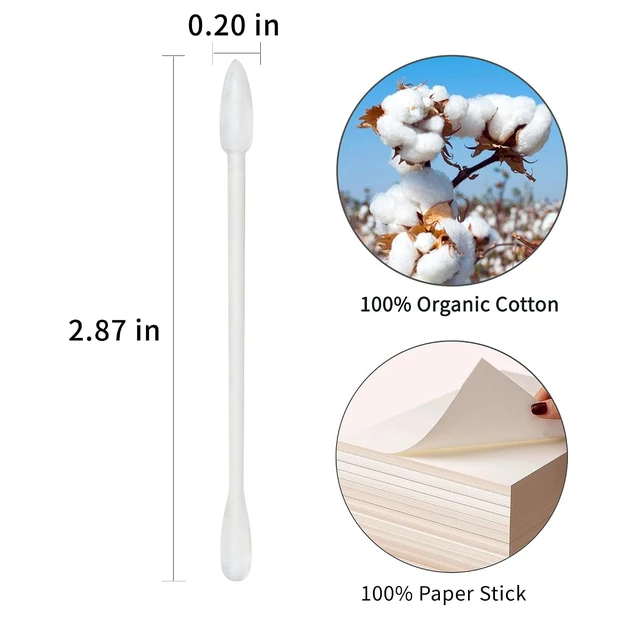 Alt view image 4 of 7 - Cotton Swabs Precision Pointed - 200 Count Pointy Organic Cotton Buds Double Side Tightly Wrapped Cotton Tips Paper Stick Soft Gentle Lint-Free Cruelty-Free, Pointy & Round (White)