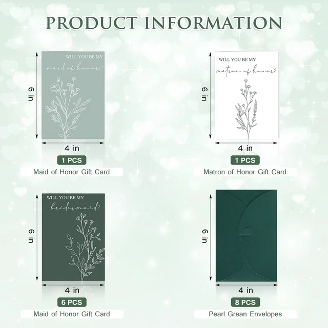 Alt view image 2 of 6 - Spakon 16 Pcs Bridesmaid Proposal Cards with Envelopes, Leaves, Flowers