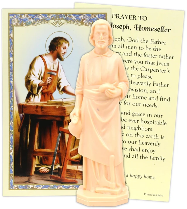 Main image of Needzo Saint Joseph Statue Home Seller Kit, Religious Figurine and Prayer Card, Catholic Gift Set, 3.25 Inches