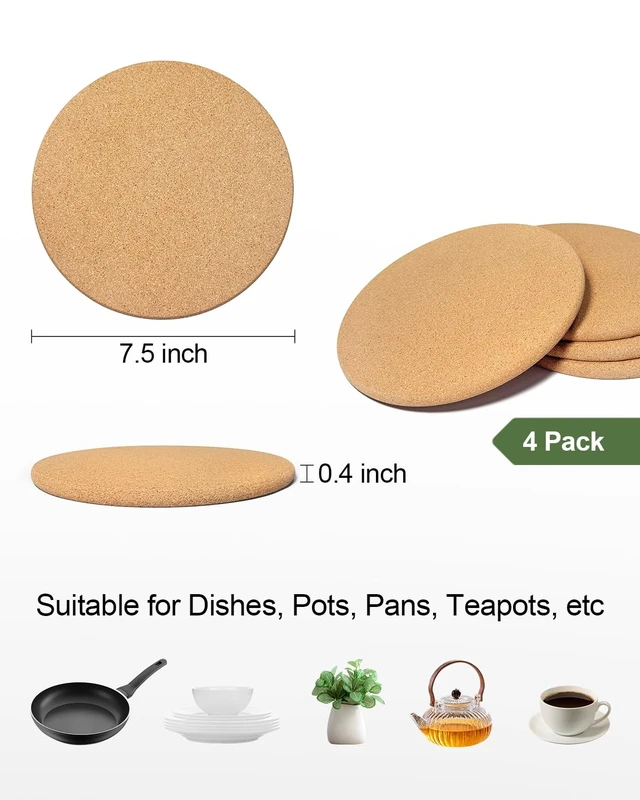 Alt view image 5 of 6 - 4 PCS Heat Resistant Cork Trivets for Hot Dishes, Hot Pots and Pans