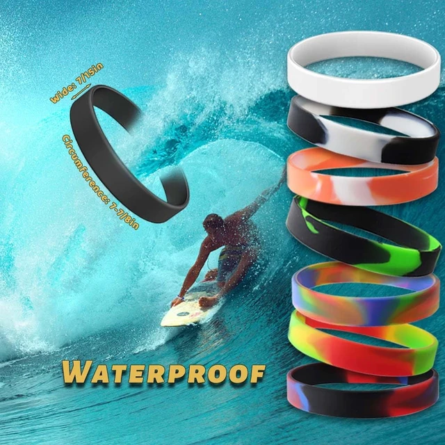 Alt view image 4 of 4 - YalsFTY Waterproof ID Rubber Bracelets 14 Count - Silicone Rubber Wristbands for Events (14 Mix Color)