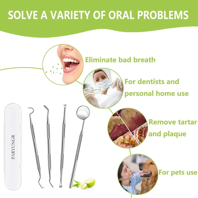 Alt view image 2 of 6 - Dental Tools, Professional Teeth Cleaning Oral Care Hygiene Kit, Stainless Steel Dental Pick Tooth Scraper Tartar Plaque Remover for Dentist, Personal, Pet Use with Storage Box