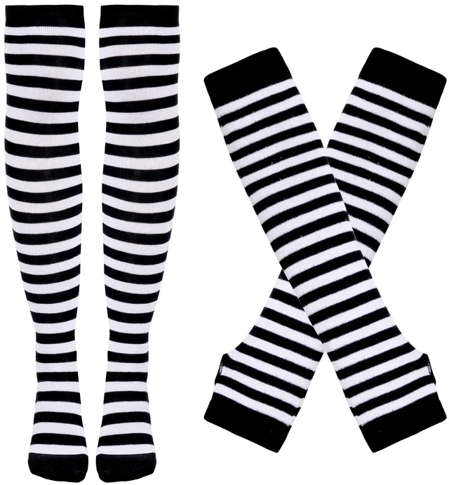 Main image of Tongcloud Women's Striped Knee High Socks, Over Knee Thigh High Socks, Arm Warmer and Fingerless Gloves Set