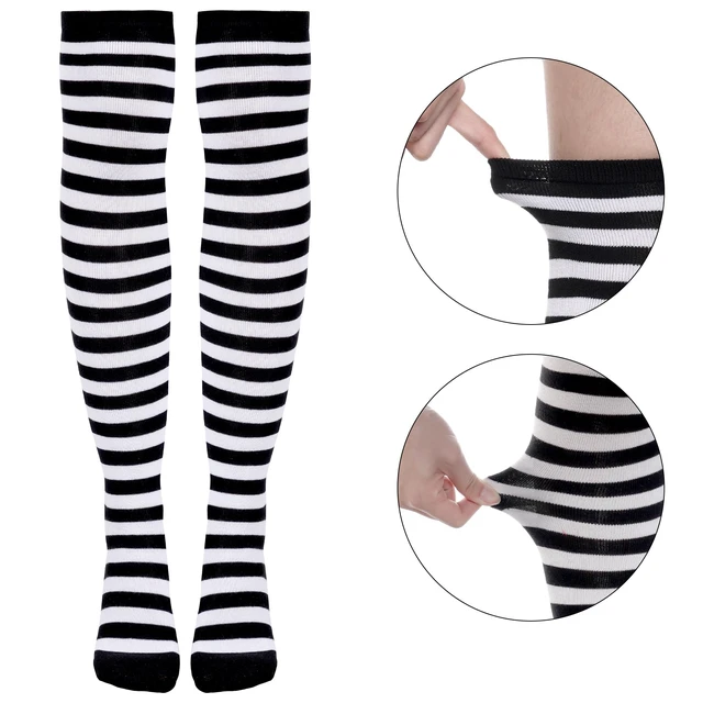 Alt view image 6 of 6 - Tongcloud Women's Striped Knee High Socks, Over Knee Thigh High Socks, Arm Warmer and Fingerless Gloves Set