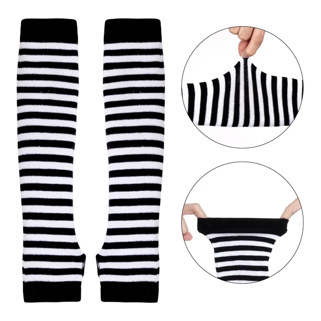 Alt view image 2 of 6 - Tongcloud Women's Striped Knee High Socks, Over Knee Thigh High Socks, Arm Warmer and Fingerless Gloves Set
