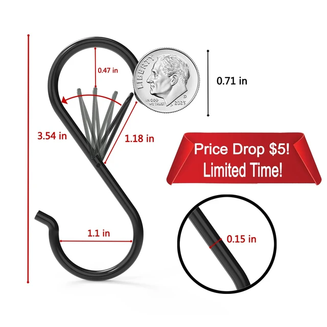 Alt view image 2 of 6 - 12 Pack Heavy Duty Metal 3.5" S Hooks with Safety Buckle for Hanging Kitchen Utensils/Plants/Pots & Pans/Clothes, Hats