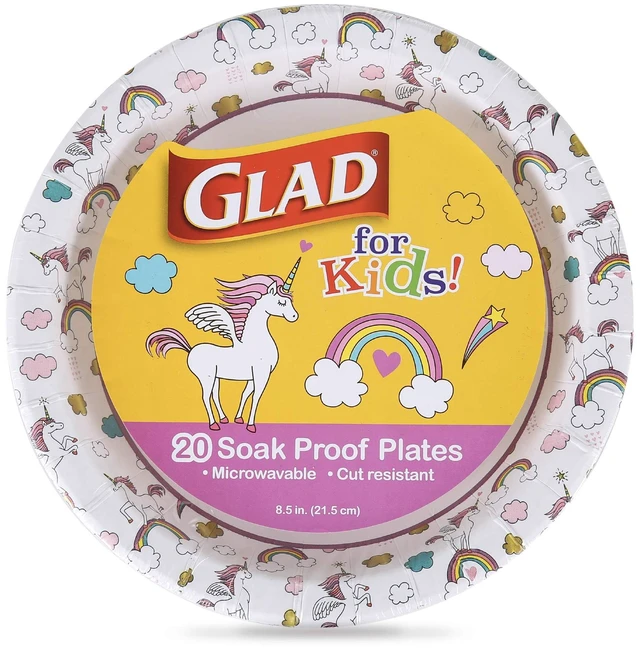 Main image of Glad for Kids Disposable Paper Plates, Unicorns, 8.5 Inch, 20 Count