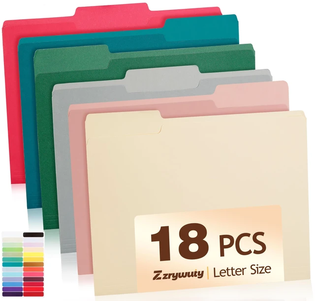 Main image of Color File Folders, 1/3-Cut Tabs, 18 Pack File Folder Letter Size, 8.5x11 Inch Manilla folders, 6 Assorted Colors Organizer File Folders for School Home Office Business