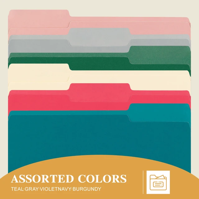 Alt view image 3 of 7 - Color File Folders, 1/3-Cut Tabs, 18 Pack File Folder Letter Size, 8.5x11 Inch Manilla folders, 6 Assorted Colors Organizer File Folders for School Home Office Business