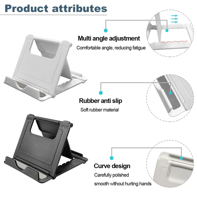 Alt view image 5 of 6 - POQOD 2 Pack Cell Phone Stand, Foldable Phone Holder for Desk Compatible with Phone 15 14 13 12 11 Pro Xs Xs Max Xr X 8, Nintendo Switch, All Phones, Black & White
