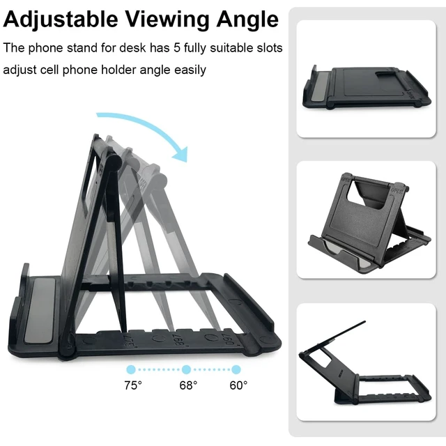 Alt view image 4 of 6 - POQOD 2 Pack Cell Phone Stand, Foldable Phone Holder for Desk Compatible with Phone 15 14 13 12 11 Pro Xs Xs Max Xr X 8, Nintendo Switch, All Phones, Black & White