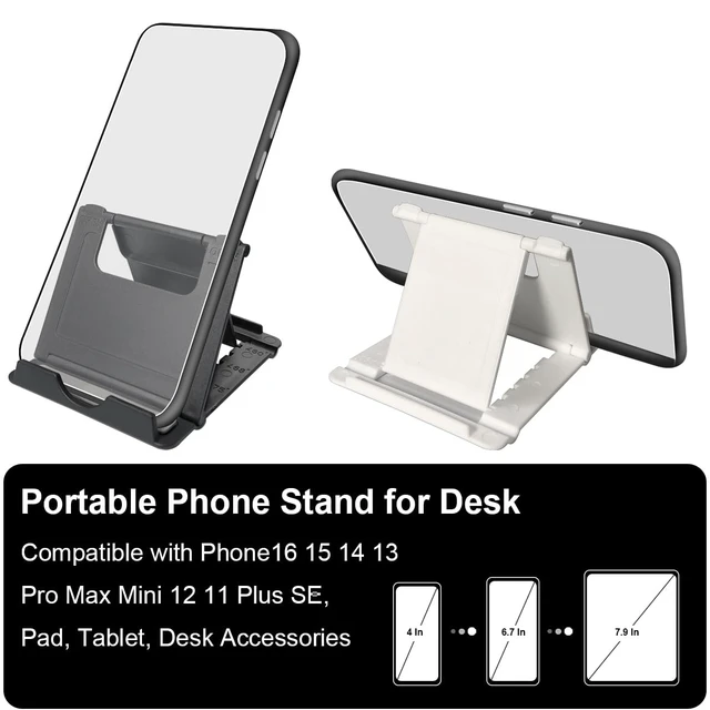 Alt view image 6 of 6 - POQOD 2 Pack Cell Phone Stand, Foldable Phone Holder for Desk Compatible with Phone 15 14 13 12 11 Pro Xs Xs Max Xr X 8, Nintendo Switch, All Phones, Black & White