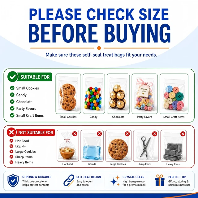 Alt view image 6 of 6 - Bonison Cookie Bags with Seal, 200 PCS 4 x 6 Inch Clear Self Sealing Cellophane Treat Bags for Homemade Cookies, Candy, Bakery Packaging, Party Favors and Gifts