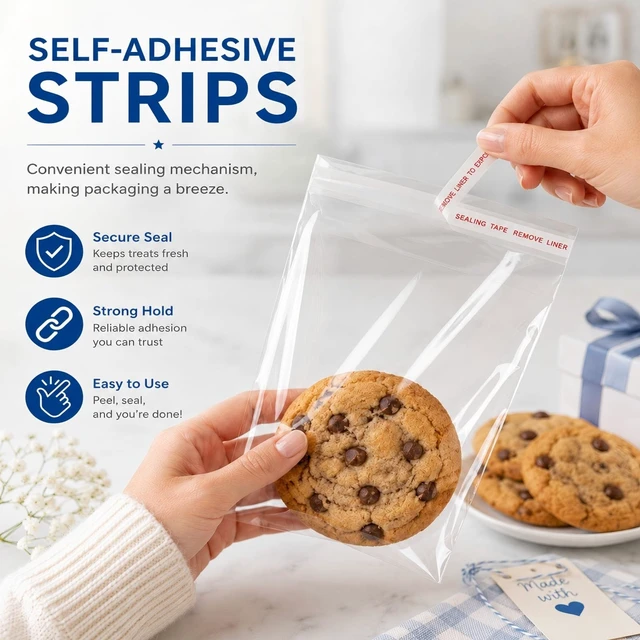 Alt view image 2 of 6 - Bonison Cookie Bags with Seal, 200 PCS 4 x 6 Inch Clear Self Sealing Cellophane Treat Bags for Homemade Cookies, Candy, Bakery Packaging, Party Favors and Gifts