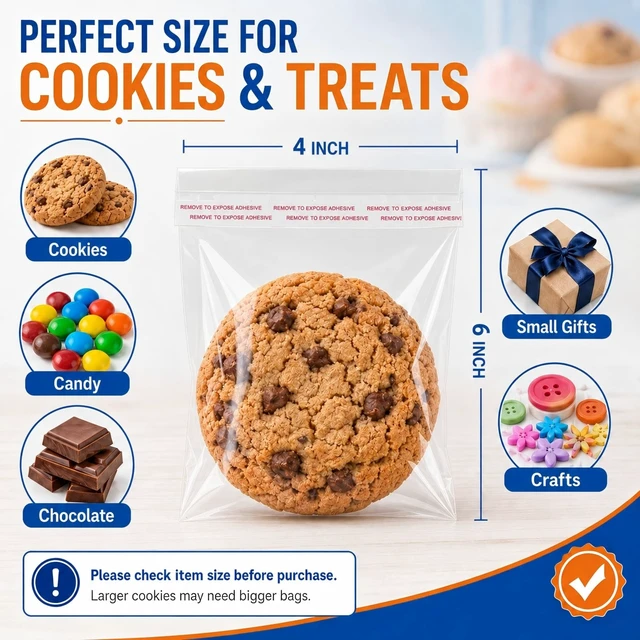 Alt view image 4 of 6 - Bonison Cookie Bags with Seal, 200 PCS 4 x 6 Inch Clear Self Sealing Cellophane Treat Bags for Homemade Cookies, Candy, Bakery Packaging, Party Favors and Gifts