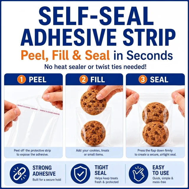Alt view image 3 of 6 - Bonison Cookie Bags with Seal, 200 PCS 4 x 6 Inch Clear Self Sealing Cellophane Treat Bags for Homemade Cookies, Candy, Bakery Packaging, Party Favors and Gifts