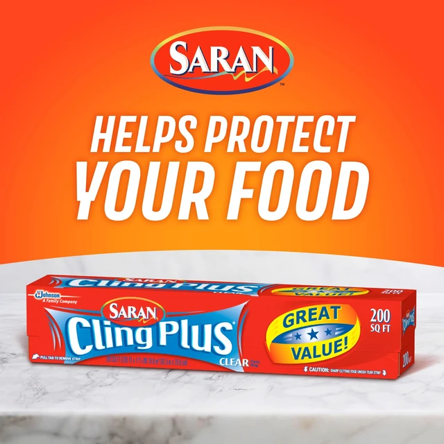 Alt view image 2 of 7 - Saran Cling Plus Clear Plastic Wrap, Food Storage, Easy Dispense, 200 Sq Ft Roll