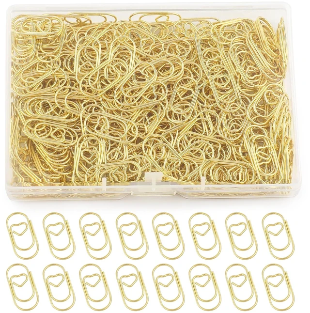 Main image of 300Pcs Gold Paper Clips, 0.8inch Mini Paper Clips, Love Heart Shaped Cute Paperclips for Women, Office School Home Desk Organizers