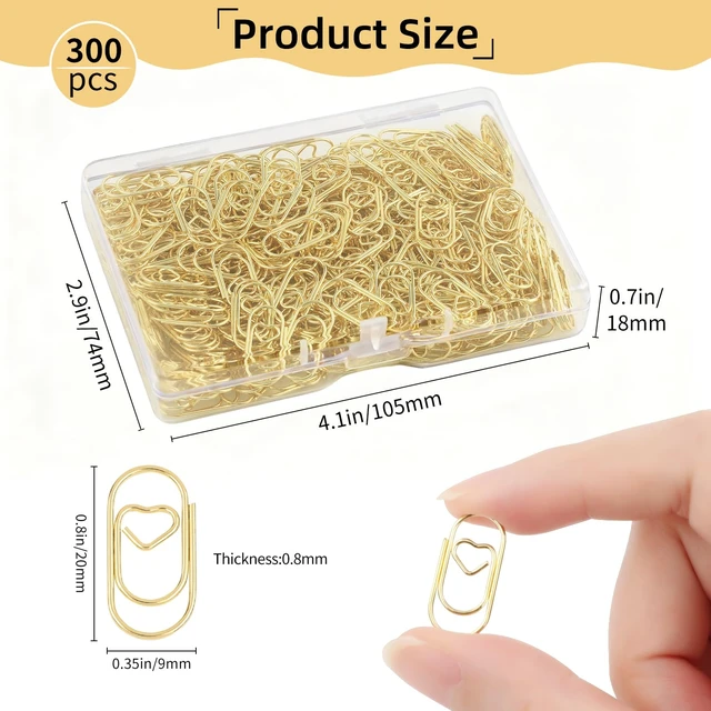 Alt view image 4 of 6 - 300Pcs Gold Paper Clips, 0.8inch Mini Paper Clips, Love Heart Shaped Cute Paperclips for Women, Office School Home Desk Organizers