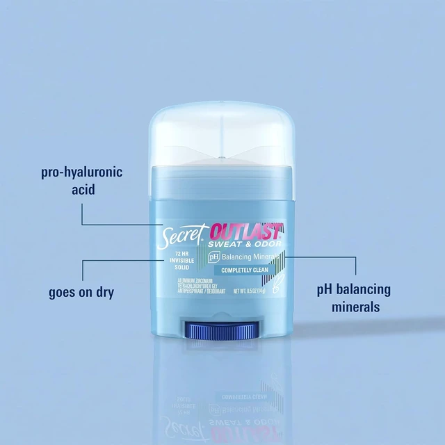 Alt view image 2 of 6 - Secret Outlast Antiperspirant Deodorant for Women, 72hr Sweat & Odor Protection, PH Balancing Minerals, Invisible Solid, Completely Clean Scent, Travel Size, 0.5 oz