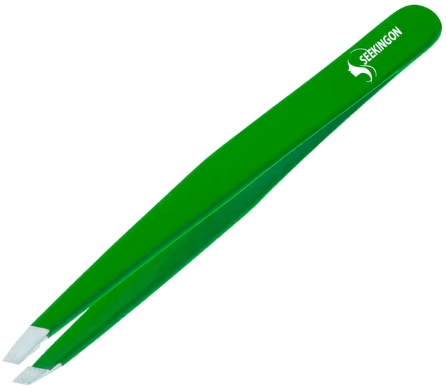 Main image of Tweezers for Women Facial Hair - Hand Filed & Aligned Precision Tweezers for Ingrown Hair Plucking - Non Slip Grip Slant Sharp Tweezers for Men (Green)