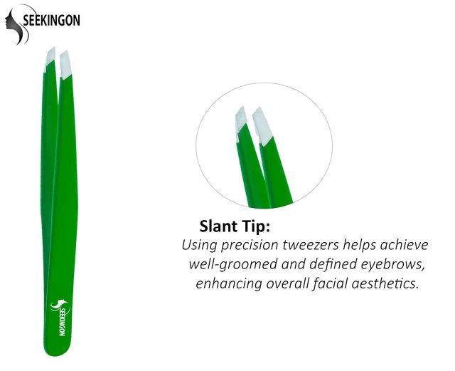 Alt view image 5 of 6 - Tweezers for Women Facial Hair - Hand Filed & Aligned Precision Tweezers for Ingrown Hair Plucking - Non Slip Grip Slant Sharp Tweezers for Men (Green)