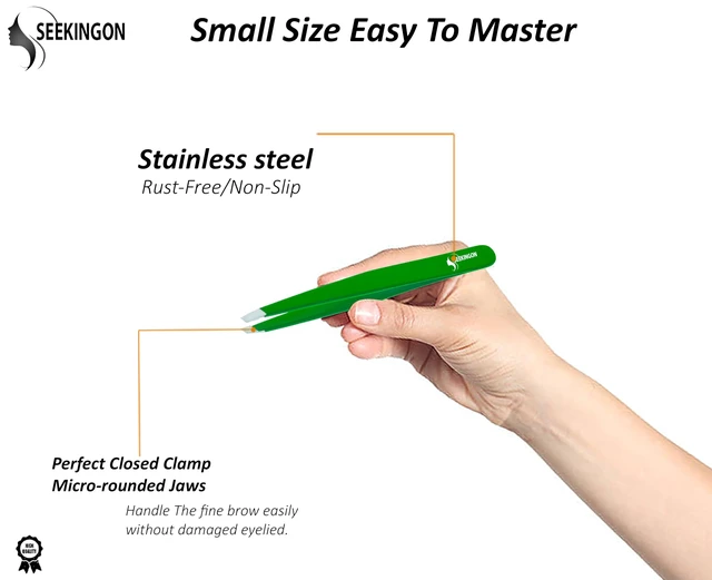 Alt view image 2 of 6 - Tweezers for Women Facial Hair - Hand Filed & Aligned Precision Tweezers for Ingrown Hair Plucking - Non Slip Grip Slant Sharp Tweezers for Men (Green)